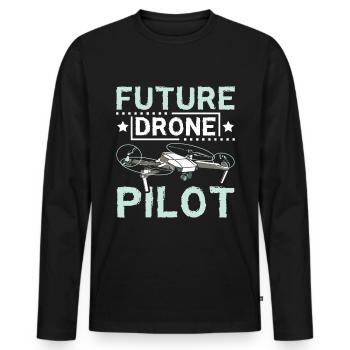 Futur pilote de drone - T-shirt manches longues Premium bio Homme - noir - Devant - Nico (187cm)
