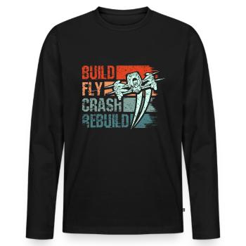 Construire fly crash reconstruire drone - T-shirt manches longues Premium bio Homme - noir - Devant - Nico (187cm)