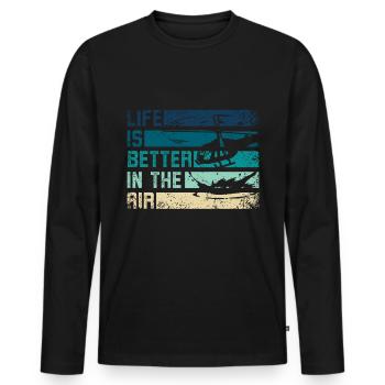 La vie est meilleure dans l’hélicoptère aérien - T-shirt manches longues Premium bio Homme - noir - Devant - Nico (187cm)