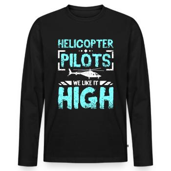 Pilotes d’hélicoptère nous l’aimons haut - T-shirt manches longues Premium bio Homme - noir - Devant - Nico (187cm)