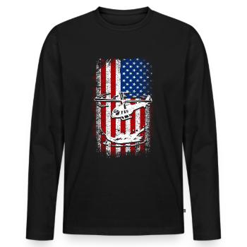 Hélicoptère drapeau américain des États-Unis - T-shirt manches longues Premium bio Homme - noir - Devant - Nico (187cm)
