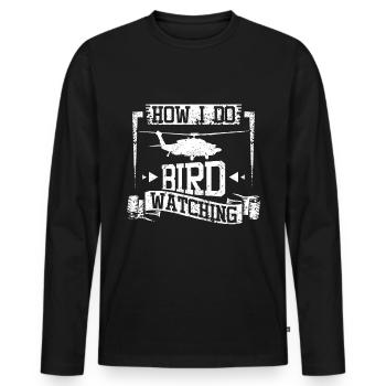 Comment je fais l’hélicoptère d’observation des oiseaux - T-shirt manches longues Premium bio Homme - noir - Devant - Nico (187cm)