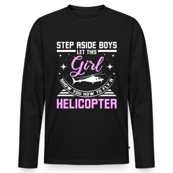 Laissez cette fille vous montrer comment piloter un hélicoptère - T-shirt manches longues Premium bio Homme - noir - Devant - Nico (187cm)