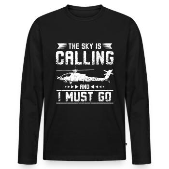 Le ciel m’appelle et je dois aller en hélicoptère - T-shirt manches longues Premium bio Homme - noir - Devant - Nico (187cm)