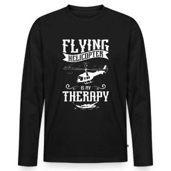 Piloter un hélicoptère est ma thérapie - T-shirt manches longues Premium bio Homme - noir - Devant - Nico (187cm)