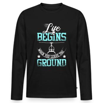La vie commence lorsque vous quittez l’hélicoptère au sol - T-shirt manches longues Premium bio Homme - noir - Devant - Nico (187cm)