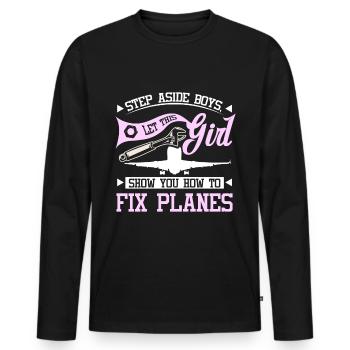 Let this girl show you how to fix planes - Männer Premium Bio Langarmshirt - Schwarz - Vorne - Nico (187cm)
