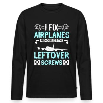 I fix airplanes and collect the leftover screws - Men's Premium Organic Long Sleeve Shirt - black - Front - Nico (187cm)