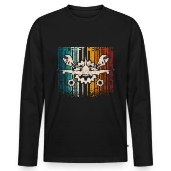 Mécanicien d’avion Retro Vintage - T-shirt manches longues Premium bio Homme - noir - Devant - Nico (187cm)