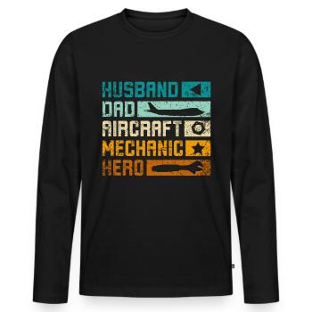 Husband dad aircraft mechanic hero - Men's Premium Organic Long Sleeve Shirt - black - Front - Nico (187cm)