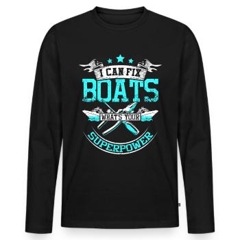 I fix boats - Männer Premium Bio Langarmshirt - Schwarz - Vorne - Nico (187cm)