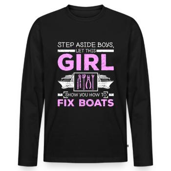 Woman Girl fix boats - Men's Premium Organic Long Sleeve Shirt - black - Front - Nico (187cm)