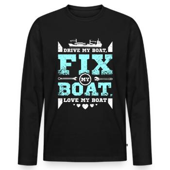 Réparer mon bateau j’aime mon bateau - T-shirt manches longues Premium bio Homme - noir - Devant - Nico (187cm)