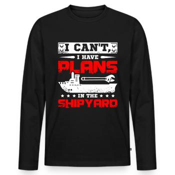 I cant I have plans in the shipyard - Männer Premium Bio Langarmshirt - Schwarz - Vorne - Nico (187cm)