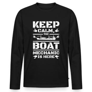 Keep calm the boat mechanic is here - Men's Premium Organic Long Sleeve Shirt - black - Front - Nico (187cm)