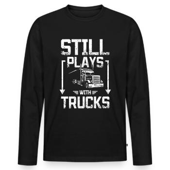 Still plays with trucks - Männer Premium Bio Langarmshirt - Schwarz - Vorne - Nico (187cm)