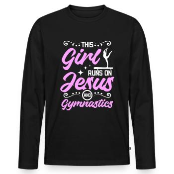 Cette fille court sur jésus et la gymnastique - T-shirt manches longues Premium bio Homme - noir - Devant - Nico (187cm)