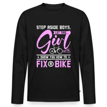 Let this girl show you how to fix a bike - Männer Premium Bio Langarmshirt - Schwarz - Vorne - Nico (187cm)