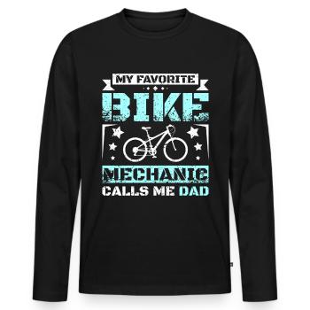Mon mécanicien de vélo préféré m’appelle papa - T-shirt manches longues Premium bio Homme - noir - Devant - Nico (187cm)