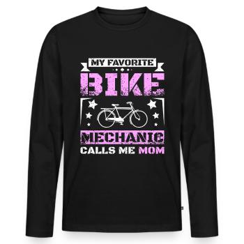 Mon mécanicien de vélo préféré m’appelle maman - T-shirt manches longues Premium bio Homme - noir - Devant - Nico (187cm)