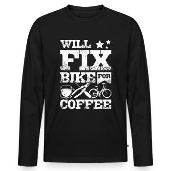Réparera le vélo pour le café - T-shirt manches longues Premium bio Homme - noir - Devant - Nico (187cm)