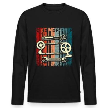 Mécanicien de vélo vintage rétro - T-shirt manches longues Premium bio Homme - noir - Devant - Nico (187cm)