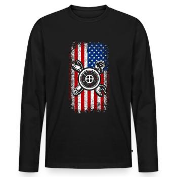 Usa drapeau américain vélo mecahnic - T-shirt manches longues Premium bio Homme - noir - Devant - Nico (187cm)