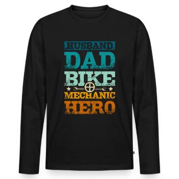 Husband dad bike mechanic hero - Men's Premium Organic Long Sleeve Shirt - black - Front - Nico (187cm)