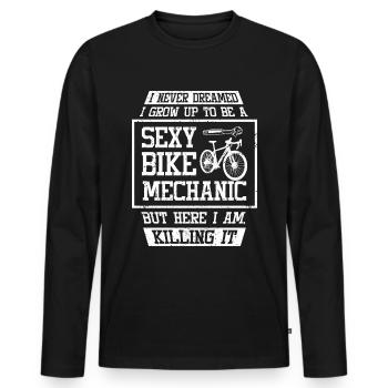 Mécanicien de vélo sexy - T-shirt manches longues Premium bio Homme - noir - Devant - Nico (187cm)