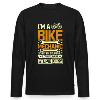 Mécanicien de vélo je ne peux pas réparer stupide - T-shirt manches longues Premium bio Homme - noir - Devant - Nico (187cm)