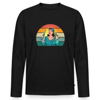 Gärtner Gärtnerin Hecke Rasen Rasenmähen Garten - Männer Premium Bio Langarmshirt - Schwarz - Vorne - Nico (187cm)