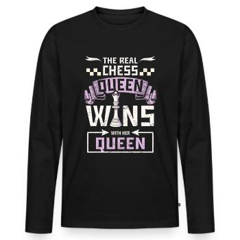 La vraie reine des échecs gagne avec sa reine - T-shirt manches longues Premium bio Homme - noir - Devant - Nico (187cm)