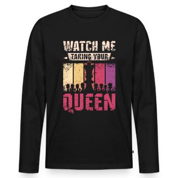 Prendre votre reine aux échecs - T-shirt manches longues Premium bio Homme - noir - Devant - Nico (187cm)