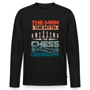 L'homme le mythe le grand-père jouant aux échecs - T-shirt manches longues Premium bio Homme - noir - Devant - Nico (187cm)