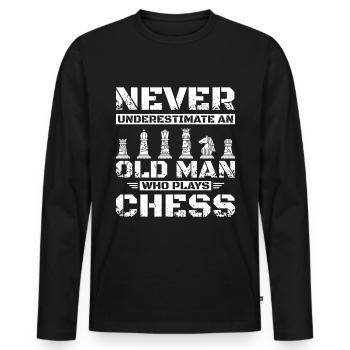 Ne jamais sous-estimer un vieil homme qui joue aux échecs - T-shirt manches longues Premium bio Homme - noir - Devant - Nico (187cm)