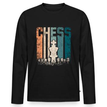 Échecs Vintage Rétro - T-shirt manches longues Premium bio Homme - noir - Devant - Nico (187cm)
