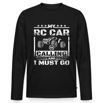 My RC car is calling and I must go - Männer Premium Bio Langarmshirt - Schwarz - Vorne - Nico (187cm)