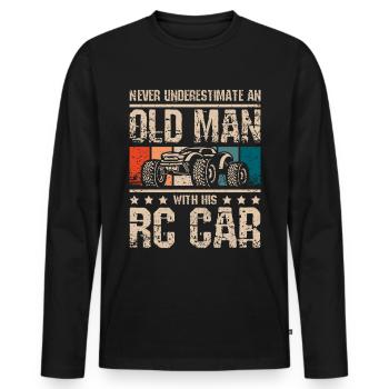 Vieil homme avec sa voiture rc - T-shirt manches longues Premium bio Homme - noir - Devant - Nico (187cm)