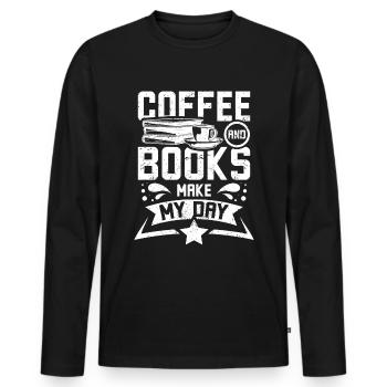 Le café et les livres font ma journée - T-shirt manches longues Premium bio Homme - noir - Devant - Nico (187cm)