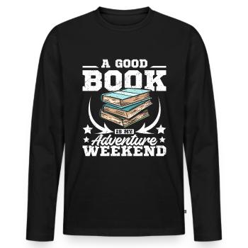 Un bon livre est mon week-end d’aventure - T-shirt manches longues Premium bio Homme - noir - Devant - Nico (187cm)