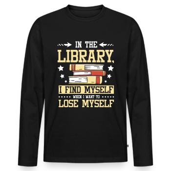 Dans la bibliothèque, je me retrouve - T-shirt manches longues Premium bio Homme - noir - Devant - Nico (187cm)