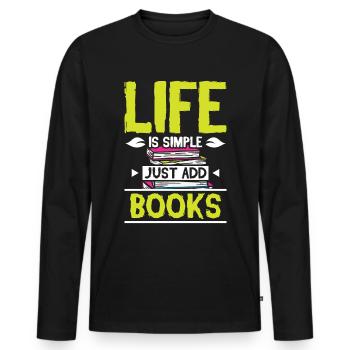 La vie est simple, il suffit d’ajouter des livres - T-shirt manches longues Premium bio Homme - noir - Devant - Nico (187cm)