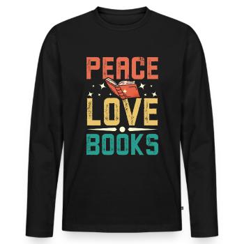 Paix, amour, livres - T-shirt manches longues Premium bio Homme - noir - Devant - Nico (187cm)