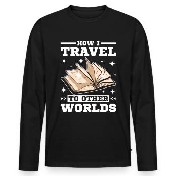 Voyagez dans d’autres mondes en lisant des livres - T-shirt manches longues Premium bio Homme - noir - Devant - Nico (187cm)