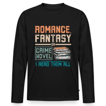 Lecture de romans d’amour, de fantasy ou de romans policiers - T-shirt manches longues Premium bio Homme - noir - Devant - Nico (187cm)
