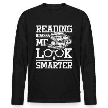 Lire me fait paraître plus intelligent - T-shirt manches longues Premium bio Homme - noir - Devant - Nico (187cm)
