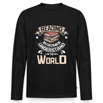 La lecture peut aider à comprendre le monde - T-shirt manches longues Premium bio Homme - noir - Devant - Nico (187cm)