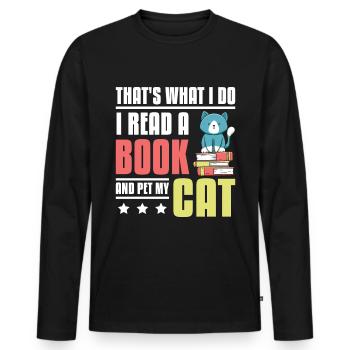 Lisez un livre et caressez mon chat - T-shirt manches longues Premium bio Homme - noir - Devant - Nico (187cm)