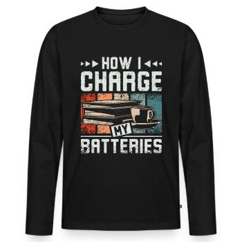 Comment je charge mes batteries en redaant les livres - T-shirt manches longues Premium bio Homme - noir - Devant - Nico (187cm)