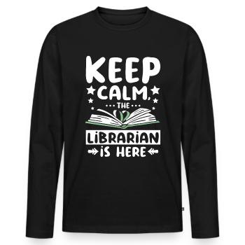 Keep calm the librarian is here - Men's Premium Organic Long Sleeve Shirt - black - Front - Nico (187cm)